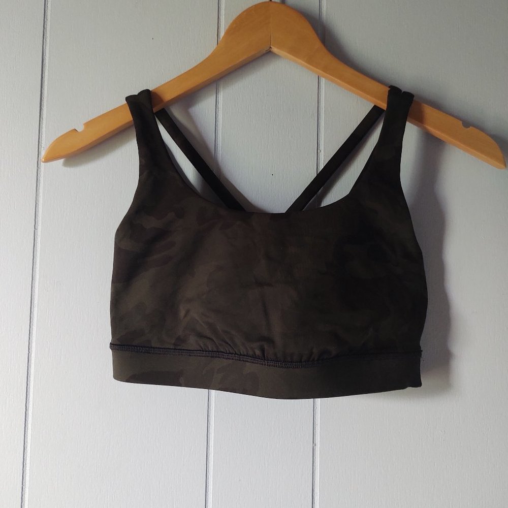 Lululemon Energy Bra in Incognito Camo Multi Gator Green